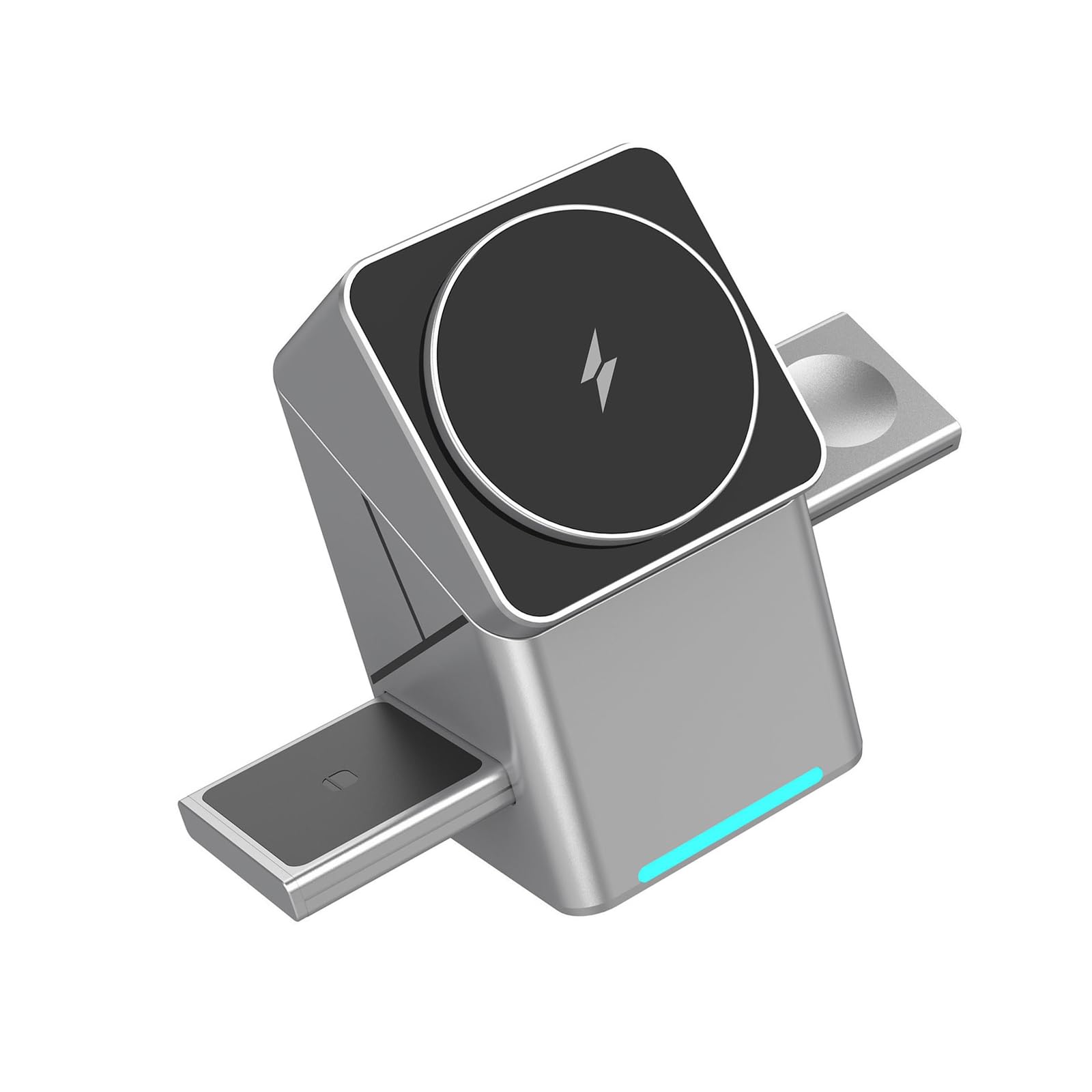 Station de charge rapide 15 W avec fonction de rotation automatique, support de chargeurs en ABS, compatible avec les chargeurs d'écouteurs de montre de téléphone
