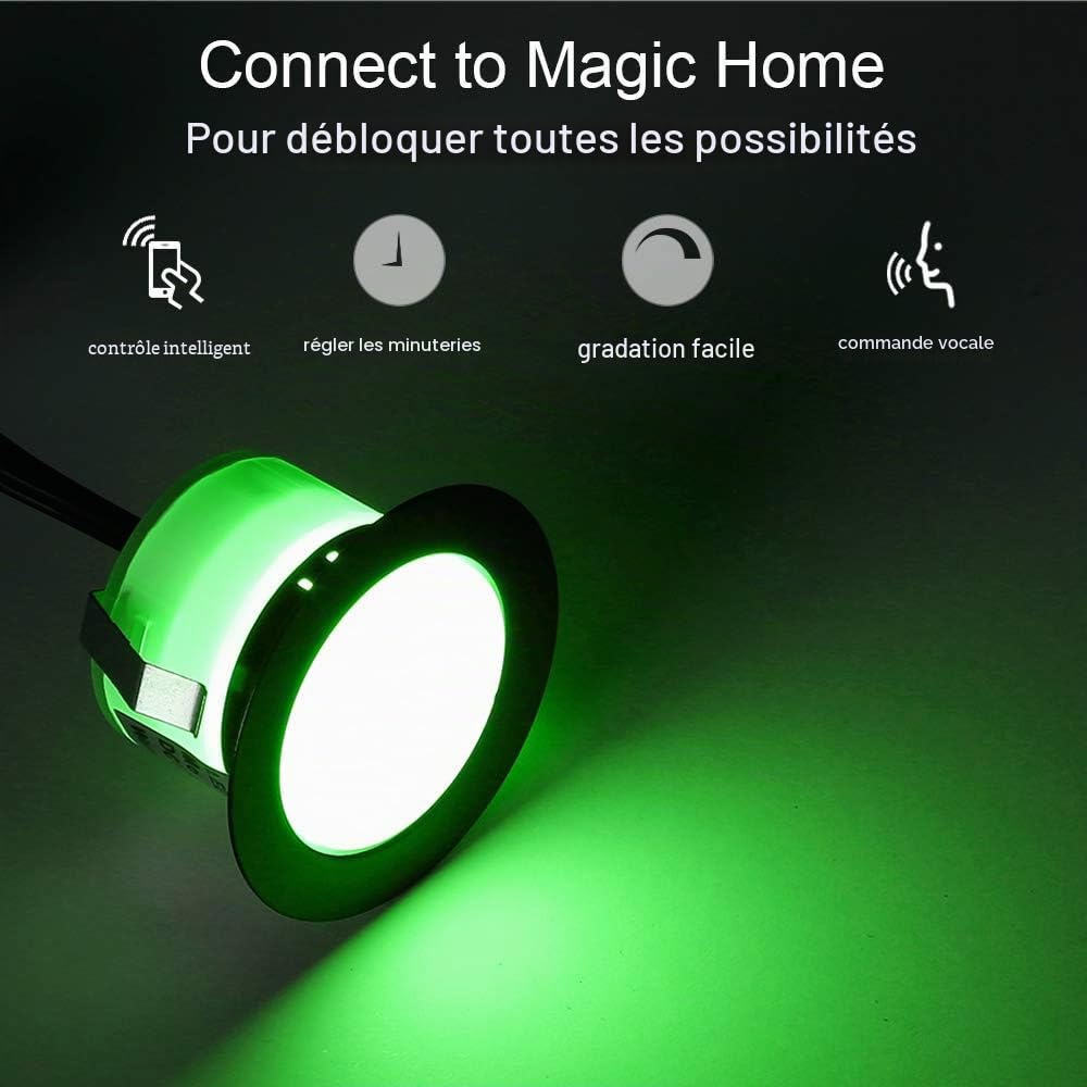 Mini Spot LED Encastrable Extérieur WiFi RGBW 12V, Ø45mm, Lot de 30