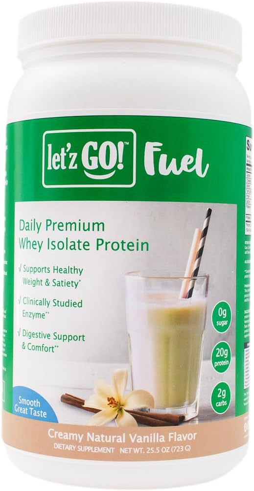 Let’z Go Premium Whey Isolate Protein Powder with Digestive Enzymes – Vanilla, 2 lb (30 Servings) – No Sugar, Keto & GLP-1 Friendly, Diabetic Friendly, Supports Satiety, Stevia Sweetened, Gluten-Free