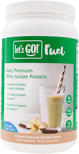 Let’z Go Whey Protein Powder Isolate – Vanilla Protein, 20g Protein, Sugar Free Protein Powder, Clean Protein Powder with Digestive Enzymes, Keto & GLP-1 Friendly, 2 lb (30 Servings)
