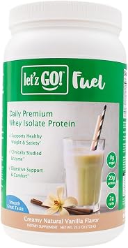 Letz Go Whey Protein Powder Isolate Vanilla Protein, 20g Protein, Sugar Free Protein Powder, Clean Protein Powder with Digestive Enzymes, Keto & GLP-1 Friendly, 2 lb 30 Servings