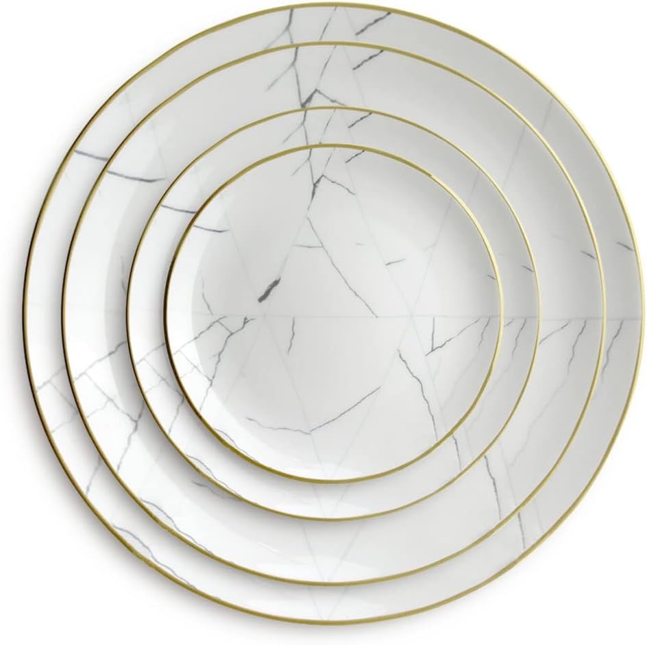 Bone China Tableware Set White Marble Phnom Penh Ceramic Western Plate Steak Plate Hotel Platter