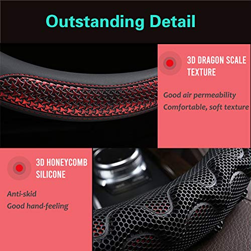 Pinctrot Steering Wheel Cover Great Grip With 3D Honeycomb Anti-Slip Design, Universal 14.5-15 Inch (Wine Red) #TOP2