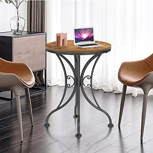 Round End Table Wood Round Side Table For Small Spaces,Vintage Outdoor Farmhouse End Table For Living Room, Balcony, Countyard, Sofa, Bedroom, Industrial Narrow Coffee Table In Black And Brown #TOP3