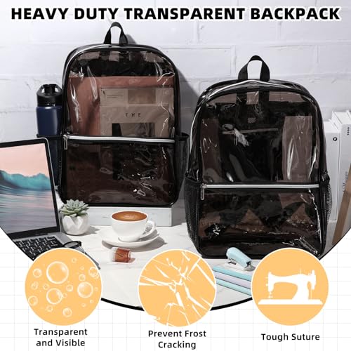 Amylove 24 Pcs Clear Backpacks for School Bulk 15" Heavy Duty Transparent PVC Backpacks Stadium Approved for School Work Travel (Clear Black)4