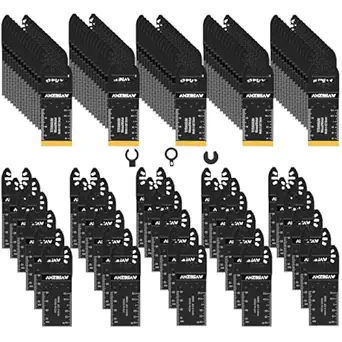 100 PCS Blades, Titanium and High Carbon Steel Saw Blades for Wood Metal and Plastic, Quick Release Multi Tool Blades Kits, Oscillating Tool Accessories Kit