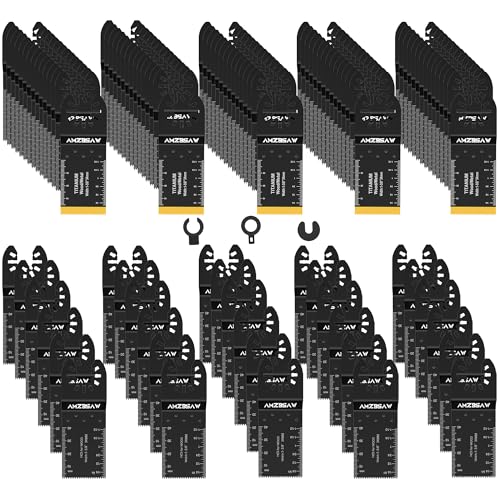 100 PCS Blades, Titanium and High Carbon Steel Saw Blades for Wood Metal and Plastic, Quick Release Multi Tool Blades Kits, Oscillating Tool Accessories Kit