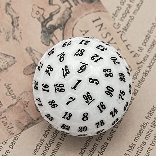 Poludie 100 Sided Polyhedral Dice, Single D100 Game Dice, 100 Sided Cube With Black Pouch, D100 Die 48 Mm (White With Black Number) #TOP4
