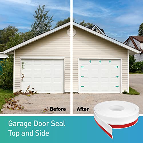 Fcsotsps 36Ft Garage Door Seal Top And Sides-Weatherproofing Garage Door Side Seal Strip,Durable Adhesive Backed Rubber Weather Stripping Garage Door Trim Seal Replacement (White) #TOP4