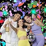 Avezano Neon Glow in The Dark Backdrop Paint Splatter Graffiti Glow Party 80s 90s Themed Birthday Background Colorful Neon Party Birthday Backdrops Photo Studio Props 7x5 ft - Image 3