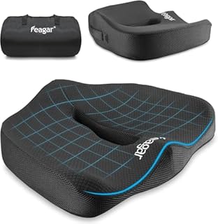 Feagar Cuscino per Sedile - Cuscini Ergonomico Sedile per Coccige Sciatica Lombare - Cuscino Memory Foam per Ufficio Casa Auto Sedia a Rotelle, Nero