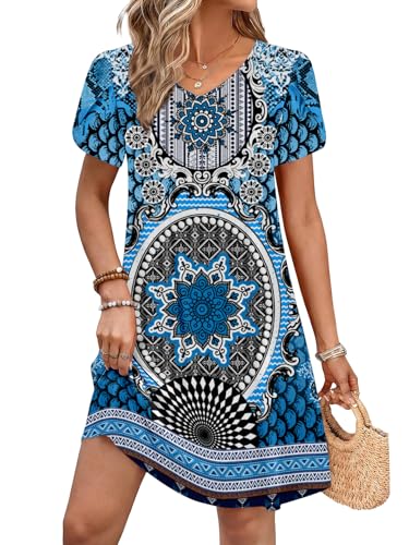 Image of Zeagoo Womens Summer A-Line Dress with Pockets Mini Short Sleeve Dresses Flowy Beach Swing Dress 2026 Vacation Travel