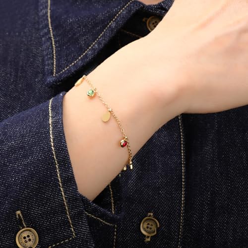Image of 18K Gold Plated Stainless Steel Dainty Charms Colorful Crystal Birthstone Bracelet Minimalist Cute Jewelry for Women