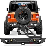 Nilight Rear Bumper with Spare Tire Carrier Compatible for 2007-2018 Wrangler JK & Unlimited (2/4 Doors) Hitch Receiver w 2 LED Lights D-rings