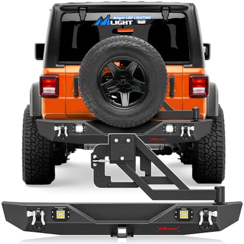 Image of Nilight Rear Bumper with Spare Tire Carrier for JK & Unlimited | For Wrangler JK & Unlimited (2 /4 Doors) 2007-2018 Hitch Receiver w 2 LED Lights D-rings