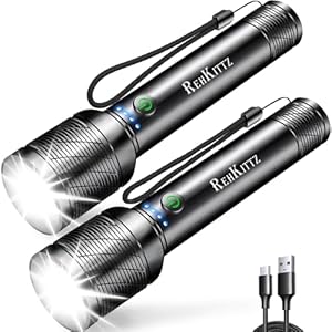 REHKITTZ LED Taschenlampe Extrem Hell 2200 Lumen Aufladbar(mit Integriertem Akku Hoher Kapazität),Mini Taschenlampe mit Batterieanzeige,Lange Laufzeit,Aluminiumlegierung,5 Lichtmodi,Zoombar(2 Stück)