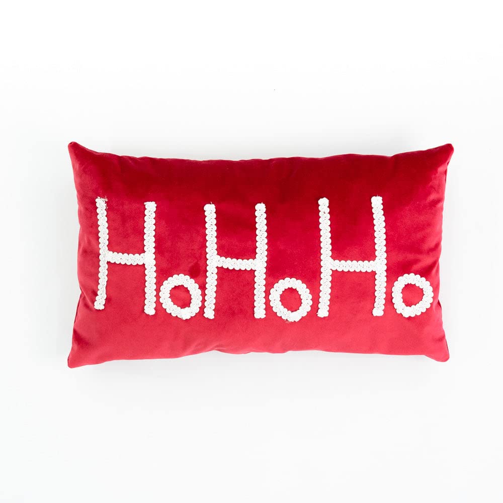 Cojín de Terciopelo con Texto en Relieve HO Fundas de Cojín Decorativo Fundas de Almohada de Navidad, Accesorios Decoración de Navidad para el hogar, sofá Cama, Rojo, 50 x 30 cm