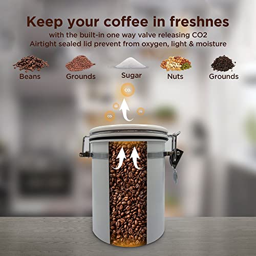 Caso Home Coffee Canister, Airtight Stainless Steel Kitchen Food Storage Container With Date Tracker And Scoop For Beans, Grounds, Tea, Flour, Cereal, Sugar, 16Oz, White #TOP1