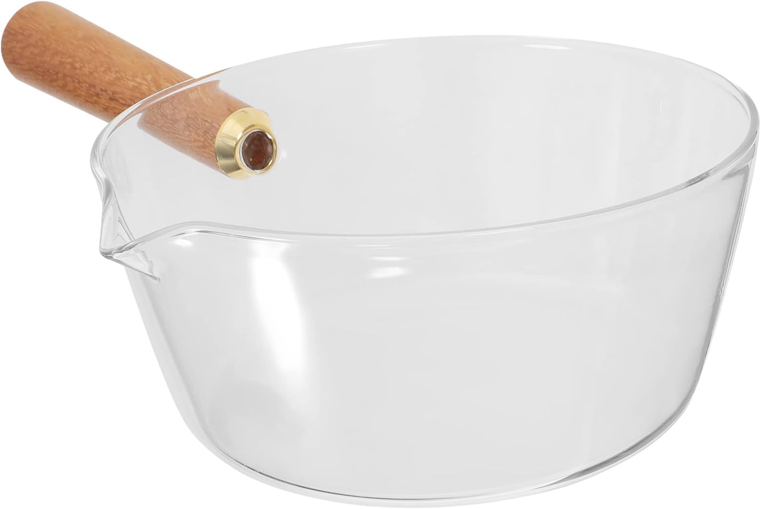Glass Saucepan with Wooden Handle, 650ML Non-Stick Milk Pan with Pour Spout, Soup Warmer Pot Portable Handy Pot Small Cooking Pan for Stove Top (Transparent)