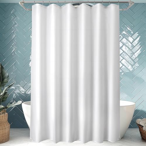 Titanker Extra Long Shower Curtain Liner Fabric 72x90 Inches White Shower Liner Washable with 2 Magnets Waterproof Bathroom Long Shower Liner Polyester Soft Lightweight White