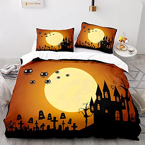 SHOMEY Bettwäsche 155x220 Halloween-Geist Bettbezug Weiche Atmungsaktive Hypoallergen Bettwasche Set und 2 Kissenbezug 80x80 cm mit Reißverschluss Cover