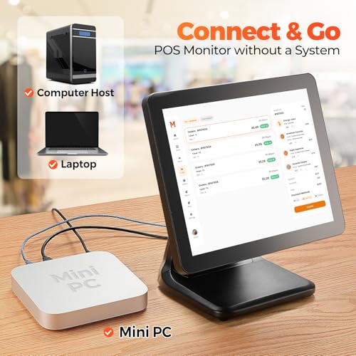 Image of MUNBYN 15-inch POS Touch Screen Monitor, True Flat Seamless POS Monitor, Heavy-Duty Metal Stand, HDMI /VGA Capacitive Screen Display for Retail Restaurant, Bar, No Driver Required, 2Y Protection