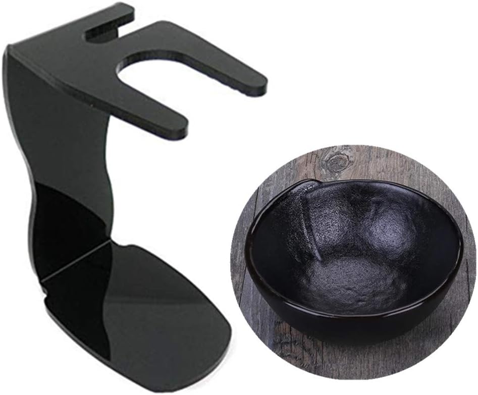 Pyramid Bowl Ceramic Foam Lather Shaving Bowl Heavy Thicken Soap Dish & Black Acrylic Holder Stand For Safety Razor and Shaving Brush Kit w/Bag Beautiful Gift 4.3”