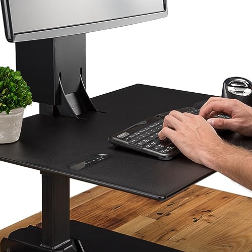 Image of UPLIFT DESK - E7 Electric Standing Desk Converter, Black Base, White Eco Worksurface (Single Monitor)
