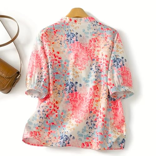 Image of Gufrina Women's Blush Pink Abstract Printed Western Top with Mandarin Collar, Half Button Placket and Relaxed Fit Sleeves