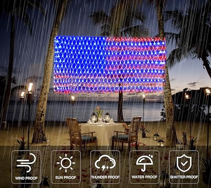 PUHONG (New) American Flag Lights, 420 LED USA Flag Net Lights, Outdoor Waterproof Patriotic Ornaments for Independence Day National Day July 4th Memorial Day Christmas New Year Party Yard Decoration