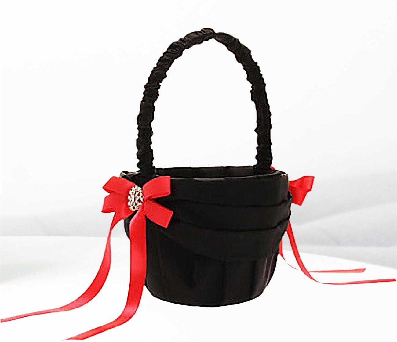 2 PCS Bridal Black Style Rhinestone Decor Flower Basket Wedding Ring Bearer Baske Red Bowknot Basket for Party Halloween Home Decor