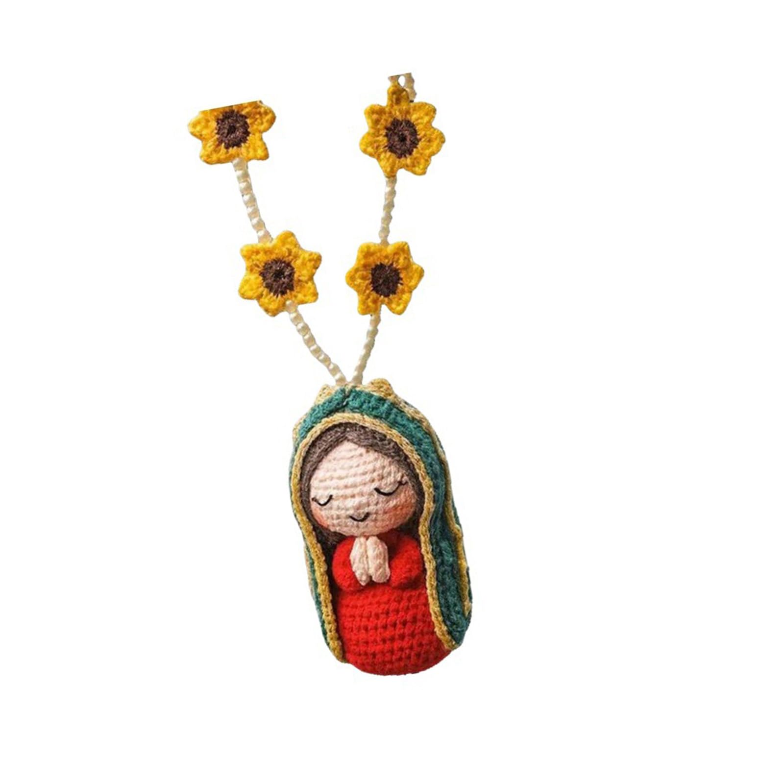 Xjdzineq Blessed Mother Figurine Crochet Decor, Car Interior Hanging Charm, Religious Blessing Present Crochet Virgin Marys Car Charm
