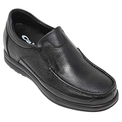 CALTO Men's Invisible Height Increasing Elevator Shoes - Black Premium Leather Slip-on Lightweight Casual Loafers - 3 Inches Taller - G1825 - Size 9 D(M) US