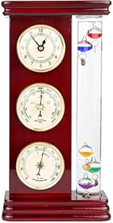 Lily's Home Analog Weather Station, with Galileo Thermometer, a Precision Quartz Clock, and Analog Barometer and Hygrometer, 5 Multi-Colored Spheres (6