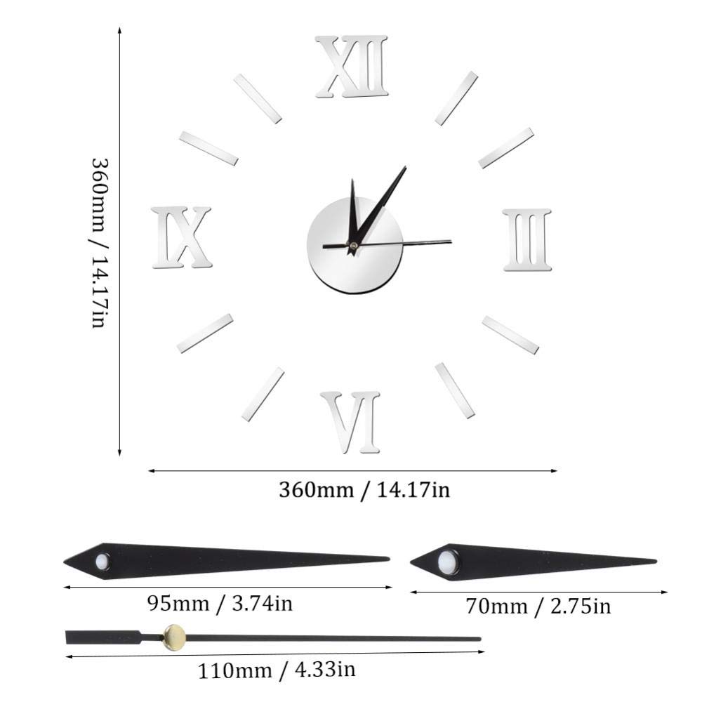 Orologio da Parete 3D Adesivi Murali Impermeabile DIY Orologio a Muro Silenzioso Fai da Te Moderno Digitale Orologio Decorativo per Casa Ufficio 50cm(Silver