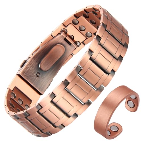 Fashtour 3X Copper Bracelet for Men, Triple Ultra Strength Magnets, 99.99% Pure Copper Bracelet Magnetic Jewelry, Adjustable Length with Sizing Tool(Butterfly Clasp) 