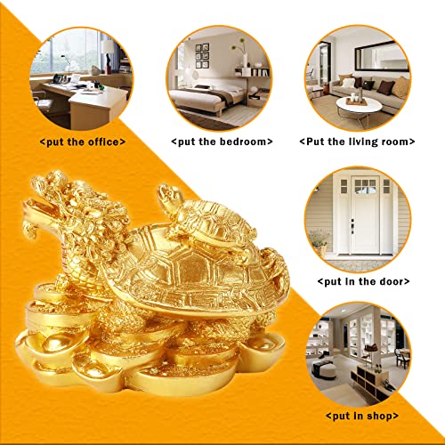 Estatua de tortuga dragón Feng Shui con base de moneda miniatura 6