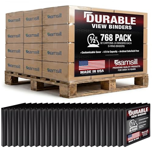 Image of Samsill Durable 0.5 Inch Binder, Customizable Clear View Cover, Black, 24 Pack, Each Holds 125 Pages, Pallet of 768 Binders in 32 Cartons