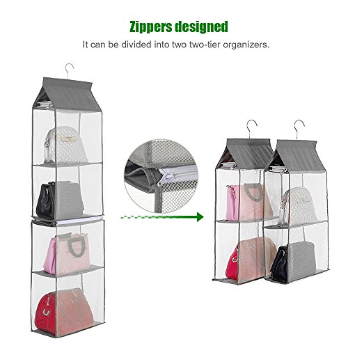 Decdeal 4-Tiers não tecido destacável Closet Bags Organizador Bolsas prateleira pendurada dobrável a