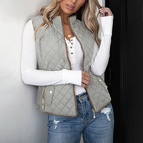 Chaqueta sin mangas con cremallera para mujer chaleco de invierno gris M 3