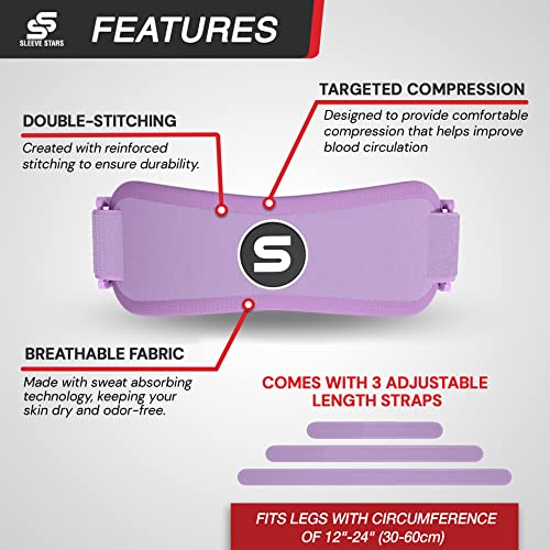 Image of Sleeve Stars Swedish Brand Patellar Tendon Support Strap for Women & Men Effective Osgood Schlatter Knee Brace Youth & Kids Knee Brace with 3 Adjustable Length fits 12 inch-24 inch (Pair /Light Purple /Adult)