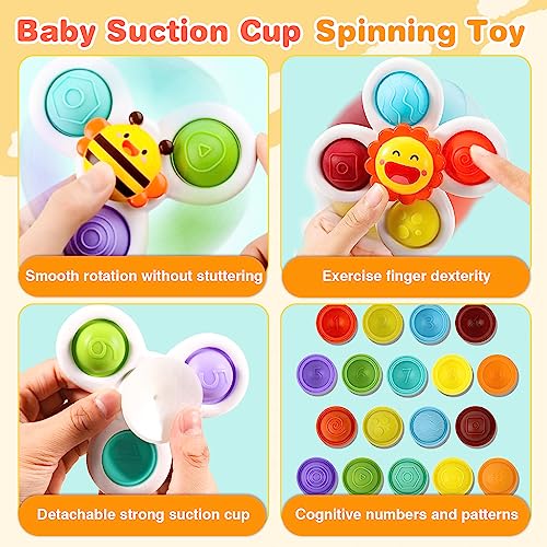Saugnapf Spielzeug Baby 3 StüCk Fidget Spinner Suction Cup Fenster Baby Toy Kreisel Spinneys Badewannenspielzeug Für Flugreisen Drehspielzeug Sensory Lernspielzeug Kinder Spinning 1 2 3 4 5 6 Jahre – Bild 3