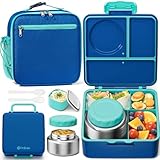 Fimibuke Kids Bento Lunch Box with Food Jar, Leakproof Toddler Bento Box with 8.5OZ Insulated Food Jar, Lunch Bag & Utensils BPA Free Dishwasher Safe 3 or 4 Compartment Container for School Girls Boys