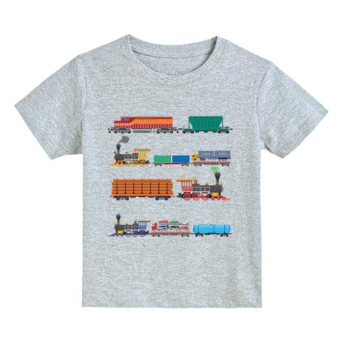 Kachibud Toddler Shirts Boys Cotton Grey Round Neck Short Sleeve Choo Choo Classic Locomotive Kids Trains T-Shirts 6T