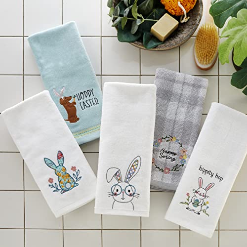 Image of SKL Home Easter Bespeckled Bunny 100% Cotton Embroidered 2pc Hand Towel Set, Decorative for Bath /Kitchen /Bar & Gift, White