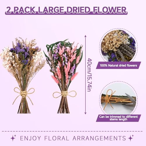 2 Pack Ramos Grandes de Flores Secas Moradas y Rosas miniatura 2