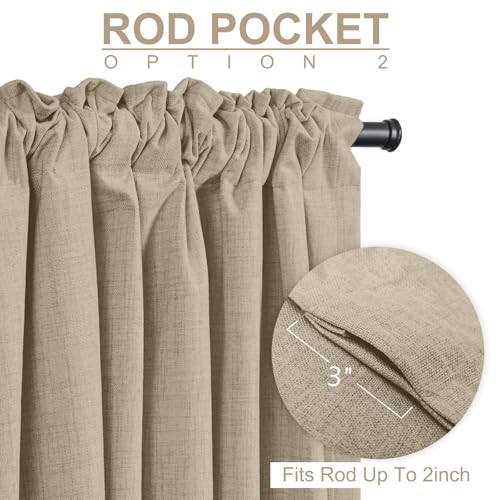 Image of 100% Blackout Shield Linen Blackout Curtains for Bedroom 80 Inches Long, Back Tab /Rod Pocket Living Room Drapes, Thermal Insulated Blackout Curtains 2 Panels Set, 50 inch W x 80 inch L, Oatmeal