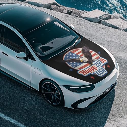 Image of Happy 250th USA Hood Covers for Cars Eagle Car Front Hood Cover with Elastic Band Fashion Car Bonnet Banner UV Resistance Engine Cover Vehicle Decoration Auto Accessory