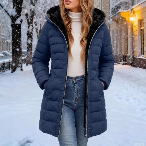 Women's Winter Puffer Coat Warm Fleece Lined Hooded Mid Length Parka - image 2