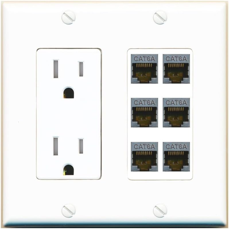 RiteAV - 6 Port Cat6A Ethernet Wall Plate - Tamper-Resistant Outlet [White]